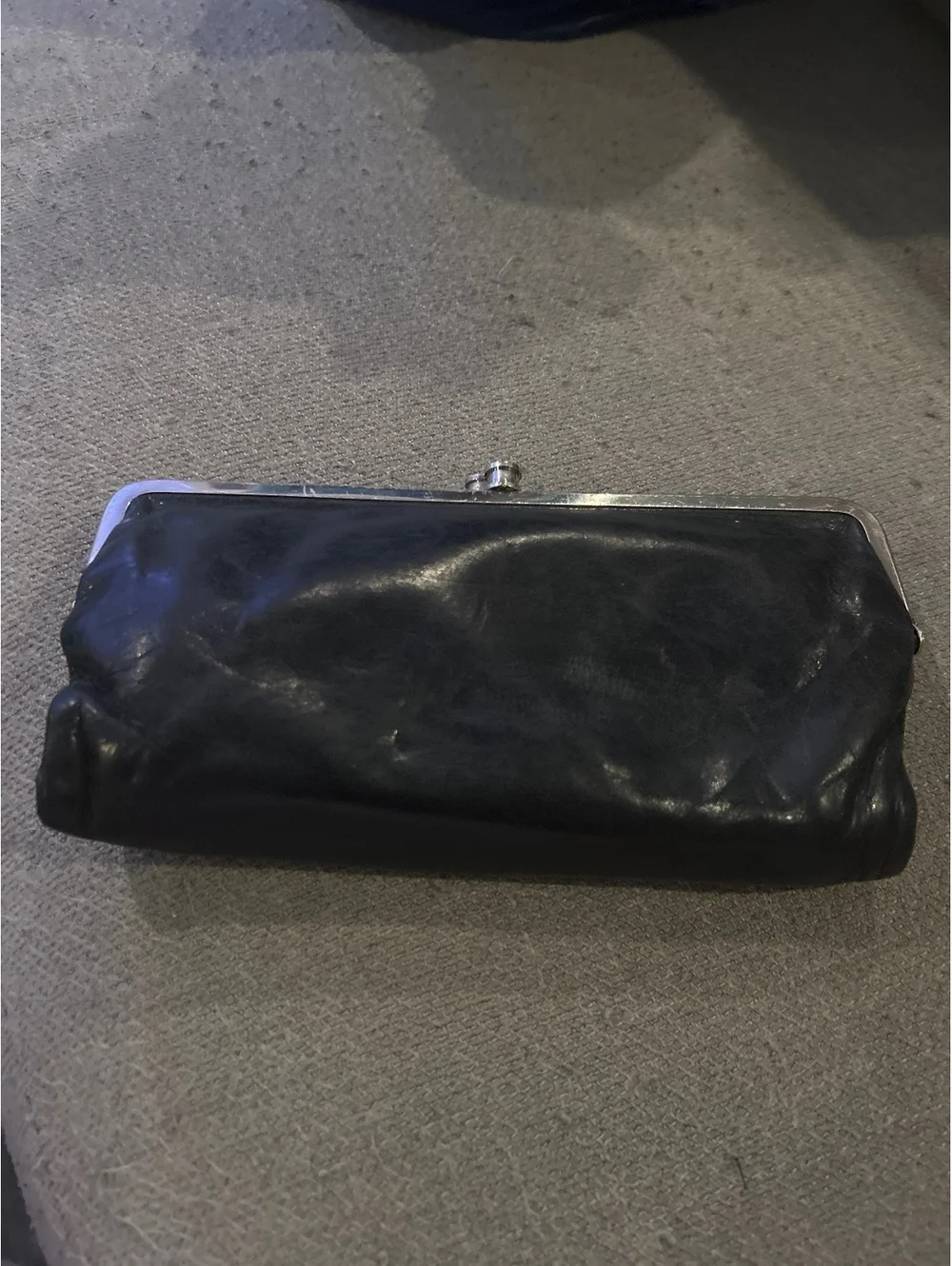 HOBO International Black Leather Frame Clutch Wallet Kiss Lock